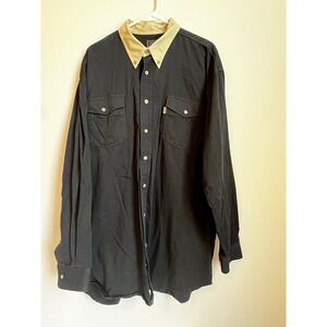 Roper Mens 2XT Black Long Sleeve Western Shirt with Tan Collar Cowboy Work